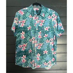 J. Crew Men's Blue Tropical Floral Short Sleeve Button Down